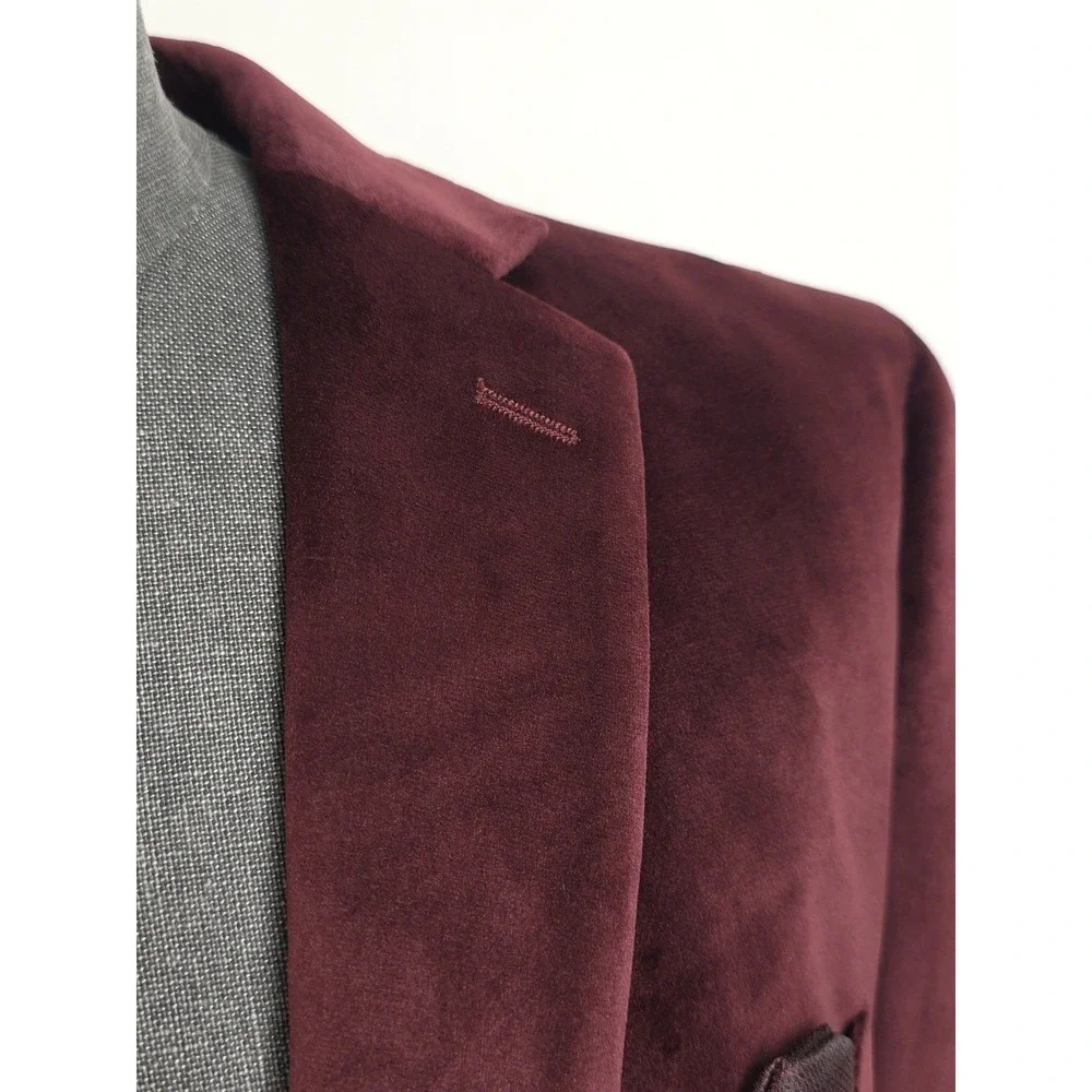 Alfani Sport Coat Mens 36S Burgundy Velvet Slim Fit Two Button Blazer Jacket NWT